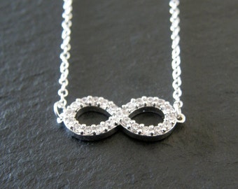 Infinity Necklace, Cubic Zirconia Infinity Necklace, Gift for Her, Bridal Jewelry