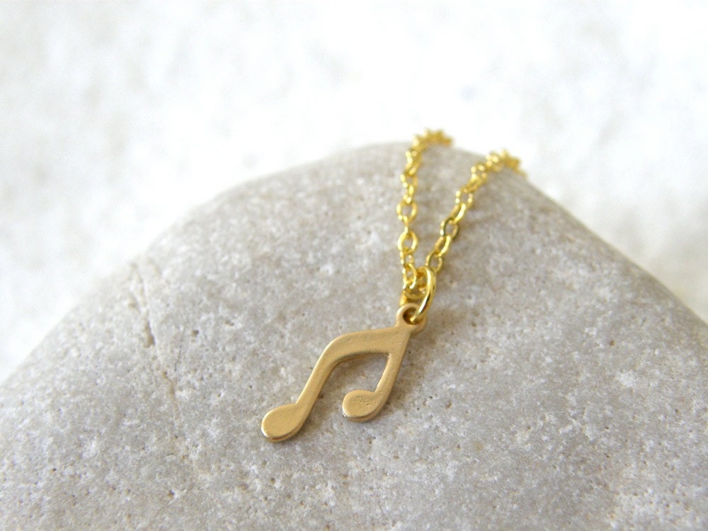 Music Notes Matt Gold Pendant Necklace, Musical Jewelry, Simple, Modern ...