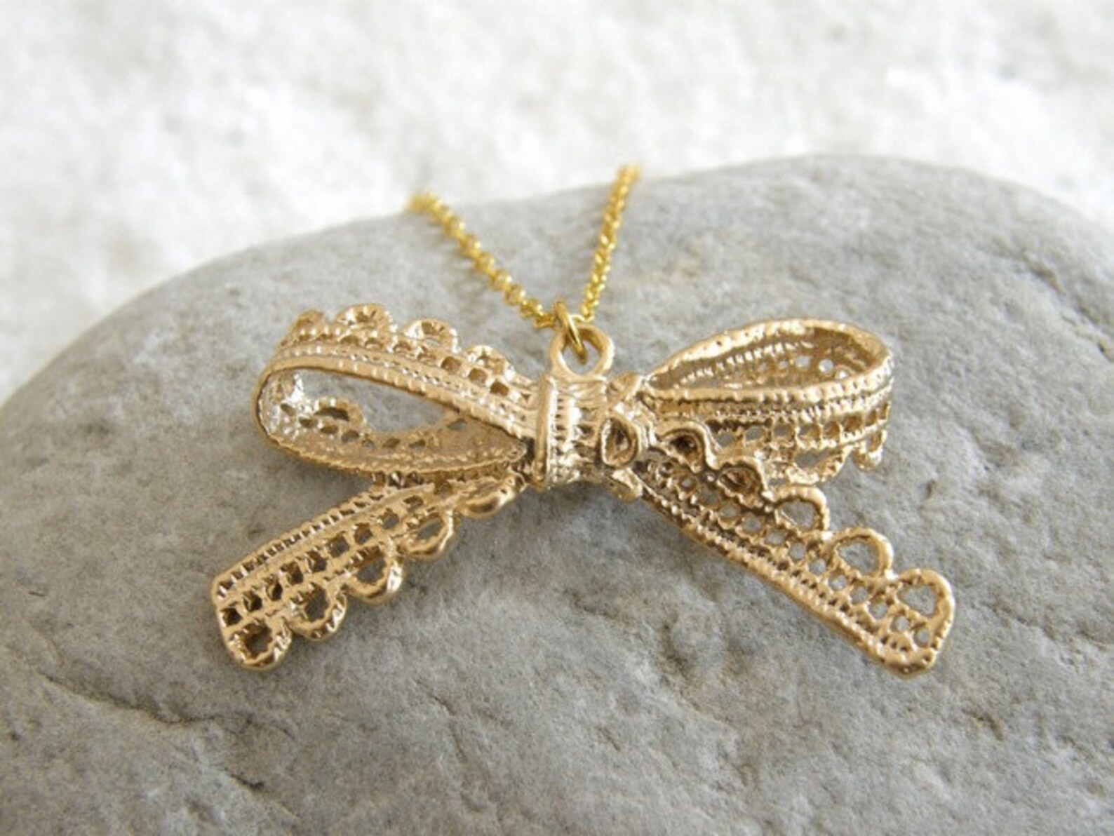 Gold Lace Bow Pendant Necklace, Bow Necklace, Birthday Gift, Gift for