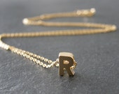 Gold Initial Letter R Necklace, Personalized Necklace, Wedding Jewelry, Bridesmaid Gifts, Simple, Modern, Everyday