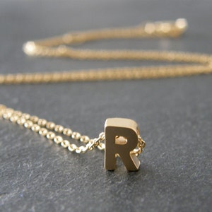 Gold Initial Letter R Necklace, Personalized Necklace, Wedding Jewelry, Bridesmaid Gifts, Simple, Modern, Everyday