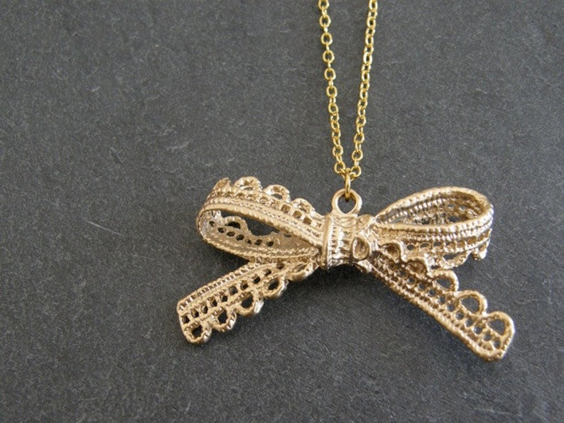 Gold Lace Bow Pendant Necklace, Bow Necklace, Birthday Gift, Gift for