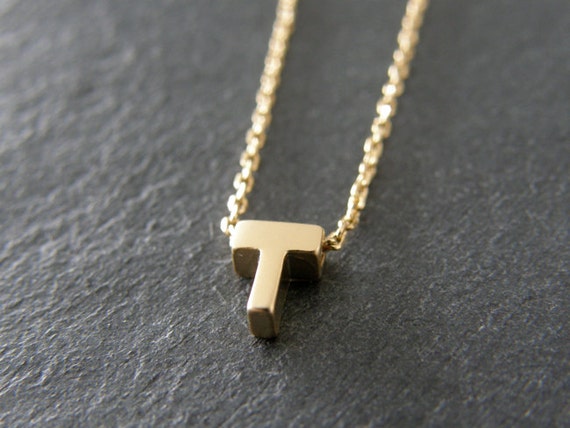 Gold Initial Letter T Necklace Personalized Necklace Wedding