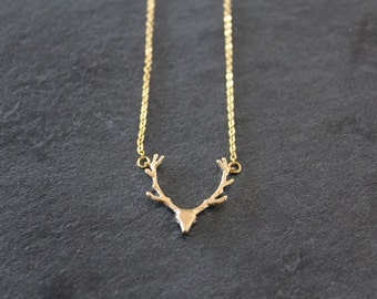 Deer Antler Necklace, Gold Antler Charm, Simple, Modern, Minimalist, Gift for Her