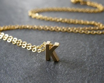 Tiny Gold Initial Letter K Necklace, Gold Initial, Personalized Necklace, Simple, Modern, Everyday