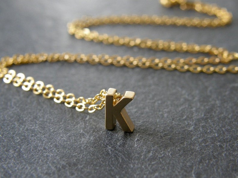 Tiny Gold Initial Letter K Necklace, Gold Initial, Personalized Necklace, Simple, Modern, Everyday image 1