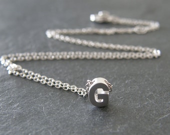 Silver Initial Letter G Necklace, Personalized Necklace, Initial Necklace, Simple, Modern, Everyday