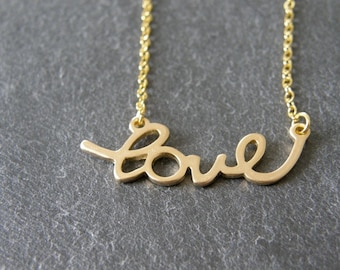 Gold Love Necklace, Romantic, Wedding, Simple, Modern, Everyday, Bridal, Gift for Her, Mom, Friend, Sister Gift