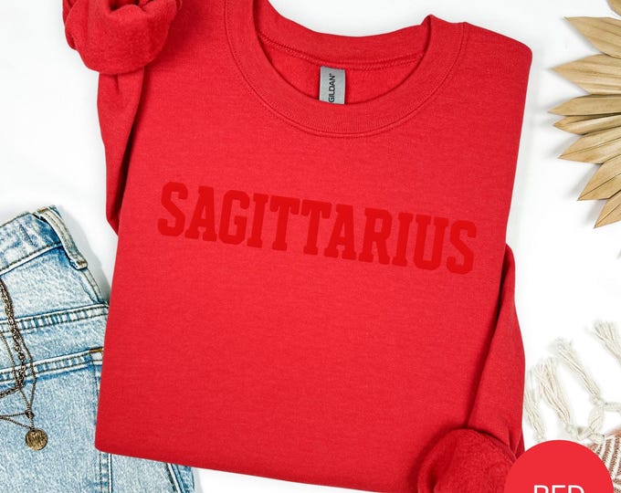 RED Sagittarius Zodiac Puff Print Sweatshirt T-shirt Hoodie Birthday Astrology Top