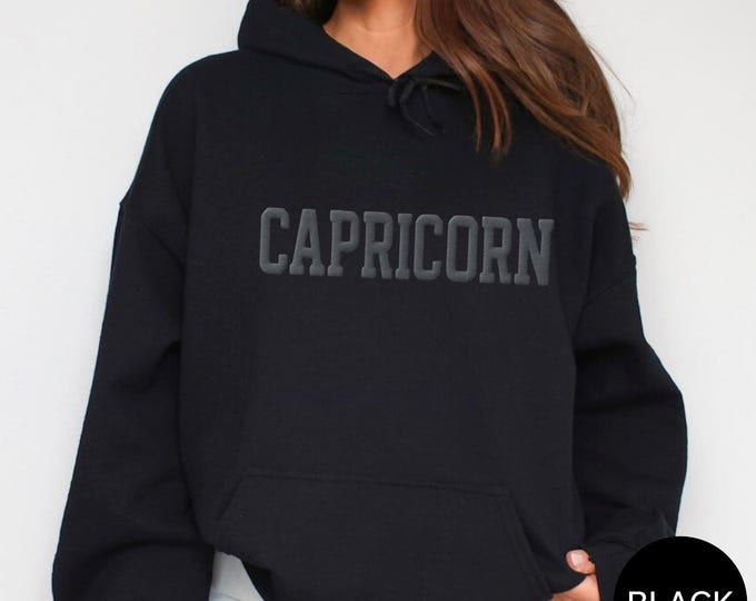 BLACK Capricorn Zodiac Puff Print Sweatshirt T-shirt Hoodie Birthday Astrology Top