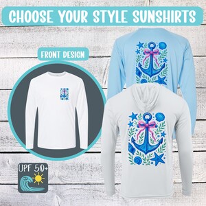 UPF50+ Sun Protection Long Sleeve Shirt: Floral Seashell Anchor Design