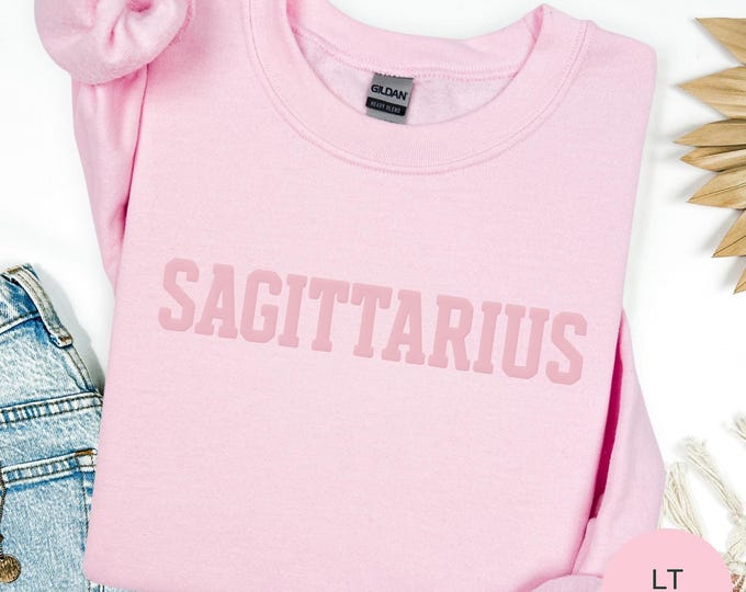 PINK Zodiac Puff Print Sweatshirt Birthday Gift Astrology Top