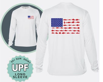 USA Fishing Flag Long Sleeve Performance Shirt | UPF50+ Sun Protection & Moisture Wicking | Memorial Day Fisherman Gift