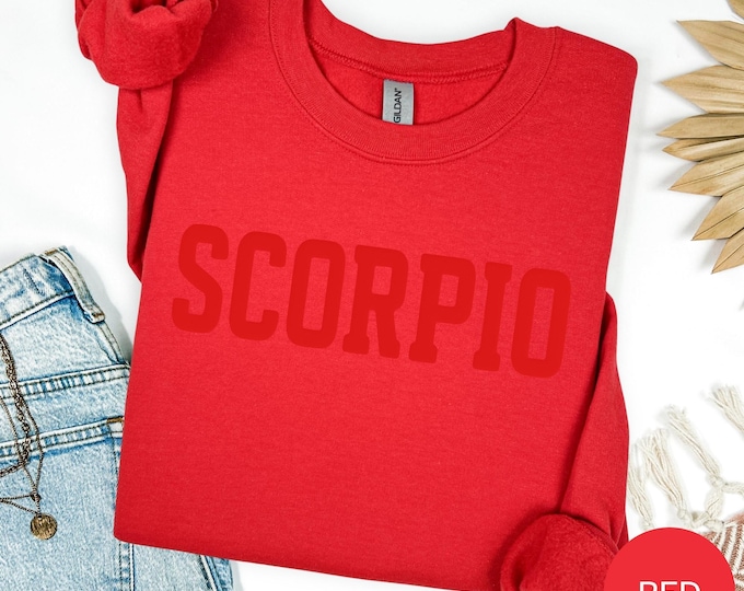 RED Scorpio Zodiac Puff Print Sweatshirt T-shirt Hoodie Birthday Astrology Top