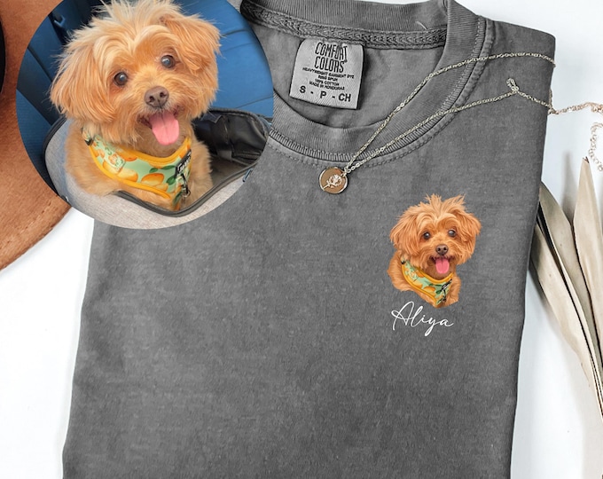 Custom Pet Shirt Comfort Colors®, Customized Dog Portrait T-shirt, Hand-Drawn Pet Portrait, Personalized Cat Tee, Gift for Pet Lovers