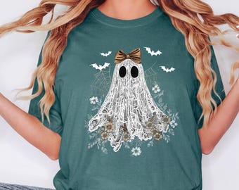 Floral Ghost Halloween Shirt, Cute Ghost Shirt, Boho Ghost Tee, Comfort Colors Shirt, Spooky Season Shirt