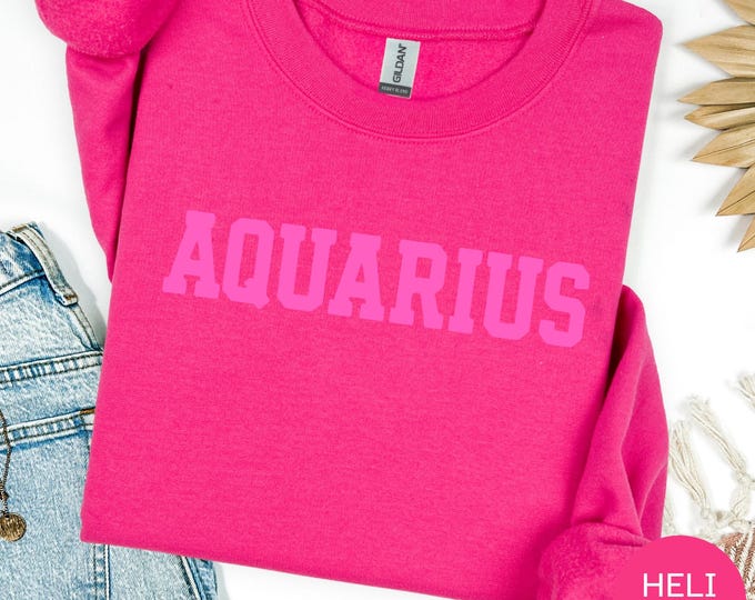 HOT PINK Aquarius Zodiac Puff Print Sweatshirt T-shirt Hoodie Birthday Astrology Top