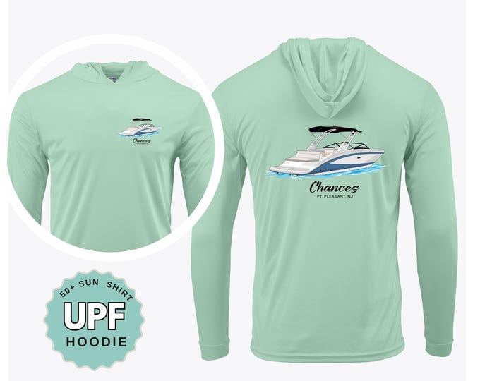 Custom Boat Name UPF 50 Hoodie Long Sleeve Sun Shirt Boating Hoodie