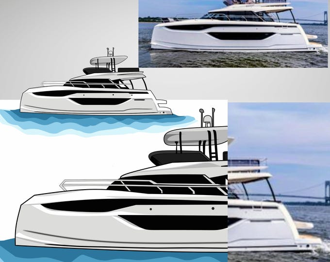 Custom Boat Design Add On Personalized Boat Illustration Digital Drawing Artwork for Shirt Orders Fishing Boat Yacht Pontoon Catamaran