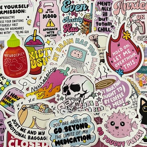 Lot d'autocollants sur la santé mentale, Lot d'autocollants Choix mystère de haute qualité, Stickers bouteilles d'eau, Stickers mignons, Stickers livres, Stickers ordinateur portable