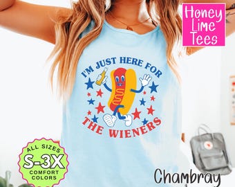 Comfort Colors® 4th of July Shirt, I&#39;m Just Here for the Wieners T-shirt, BBQ Tee, Patriotic Hot Dog Grill Party Top, Memortial Day Outfit