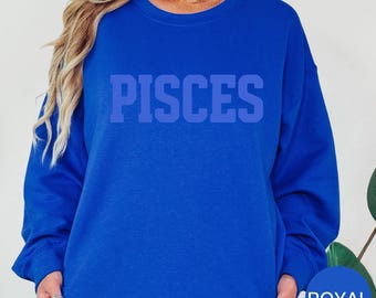 ROYAL BLUE Pisces Zodiac Puff Print Sweatshirt T-shirt Hoodie Birthday Astrology Top
