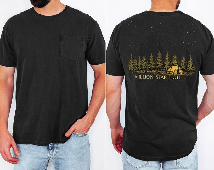 Comfort Colors Million Star Hotel Camping Pocket Tee Shirt, Camping Pocket Tee, Vintage Camping Graphic Tee, Camping Gift