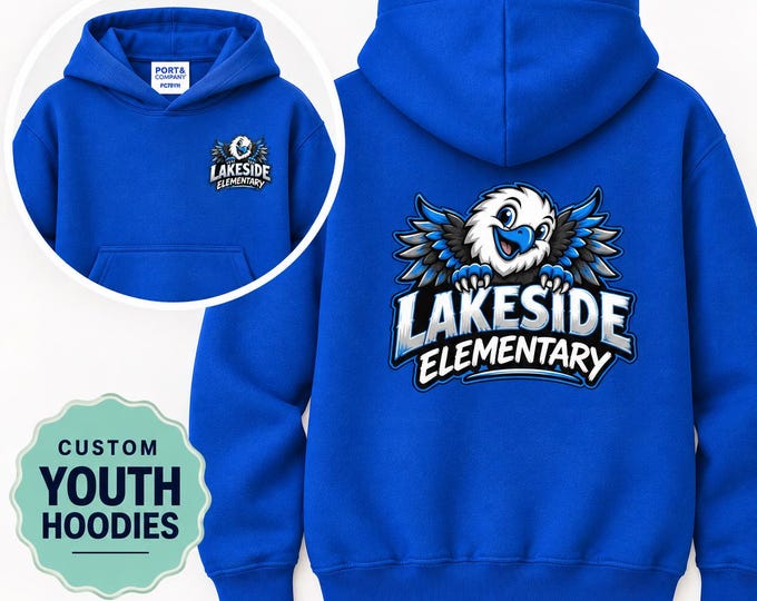 Custom Youth Hoodie, Kids Logo Sweatshirt, Personalized School Hoodie, Front and Back Logo, Port and Company