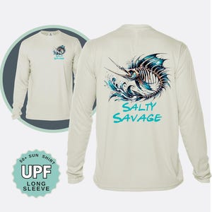 Salty Savage Sailfish Fishing Sun Shirt: UPF 50+ Mens Long Sleeve