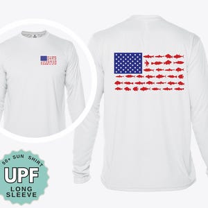 Patriotic Fishing Shirt UPF 50 Sun Shirt American Flag Performance Crew or Hoodie