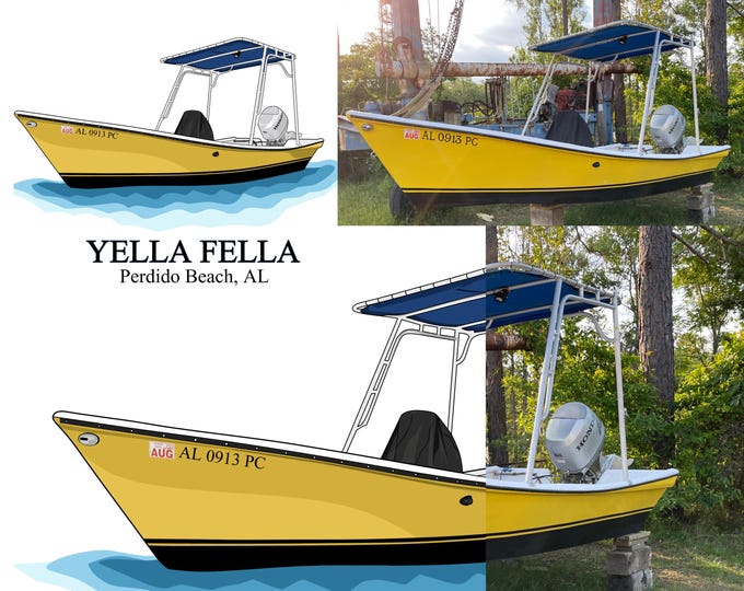 Hand-drawn custom boat drawing line art personalized illustration boat artwork
