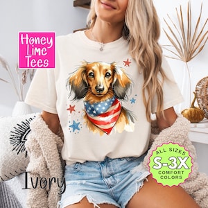 Long Hair Dachshund 4th of July Shirt | Patriotic Dog Mom Tee | Cute USA Dog Lover Gift | Independence Day Wiener Dog Shirt