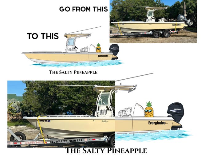 Custom boat drawing line art personalized illustration boat artwork