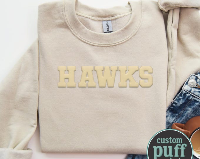 Personalized Puff Sweatshirt, Custom Team Crewneck, School Mascot Shirt, Raised Text Sweatshirt, Custom Name Spirit Wear