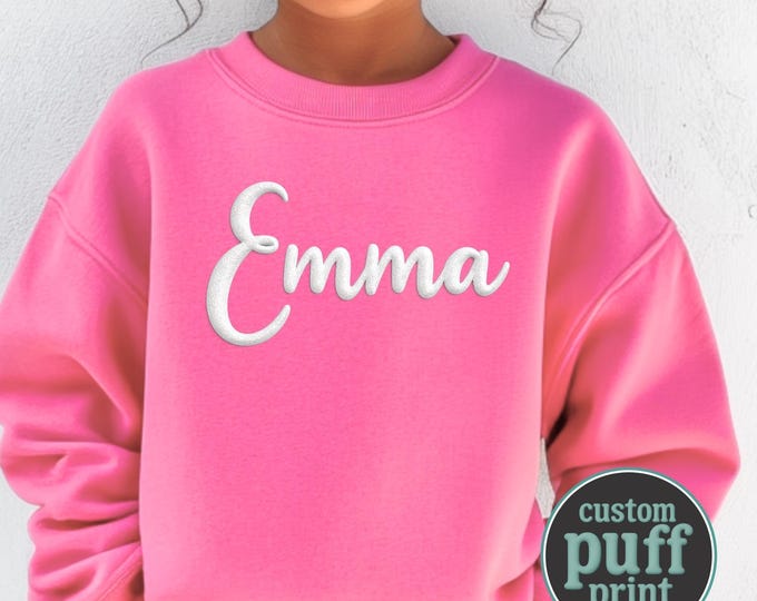 Custom Puff Print Sweatshirt, Embossed Name Textured Shirt, Personalized word Puff Print Top, Unique Customizable Gift for Kids and Teens