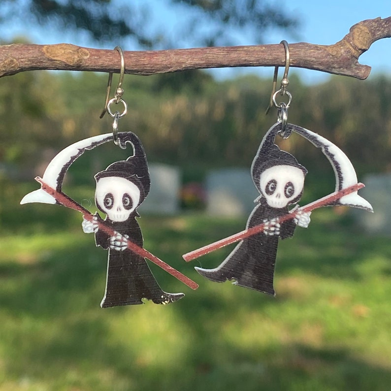 Gothic Halloween 1 12\u201d length Scary Graveyard Nurse Zombie Grim Reaper Tombstone Resin Earrings Sterling Silver Hooks HW10 Lightweight