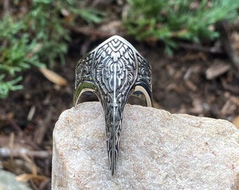 SR93. Viking Raven Ring, Bird Skull Ring, Raven Jewelry, High Quality 316L Stainless Steel Ring Unisex Gothic, Edgy Halloween Jewelry