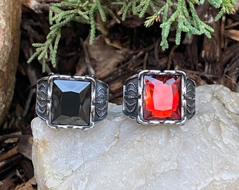 SR89. King Queen Crown CZ Ring. Black Red Unique Quality 316L Stainless Steel Ring. Royalty Mystical Gothic Halloween Jewelry