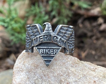 SR95. American Rider Biker Ring Live to Ride Einzigartige Qualität 316L Edelstahl Ring. Unisex Punk Biker Skull Schmuck.