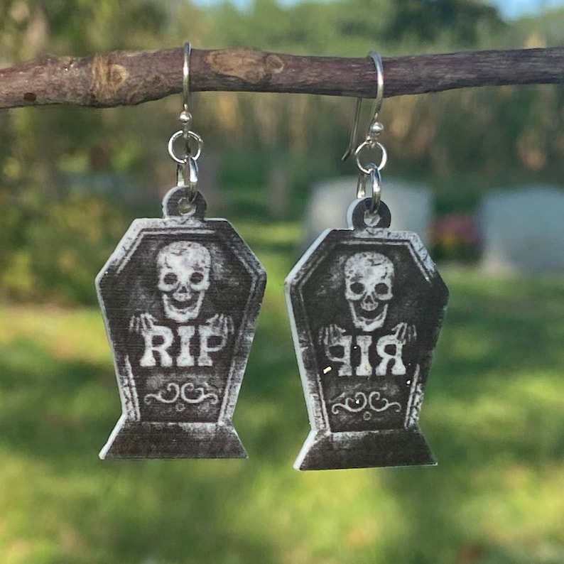Gothic Halloween 1 12\u201d length Scary Graveyard Nurse Zombie Grim Reaper Tombstone Resin Earrings Sterling Silver Hooks HW10 Lightweight