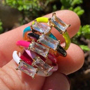 R08. Neon Enamel Rectangular Cubic Zirconia Colorful Open Ajustable Ring. Spring Jewelry. Hot Summer jewelry