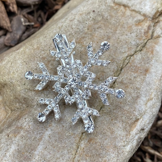 CC02. Snowflake Hair Clip W Swarovski Crystals Scarf Pin Hat Pin