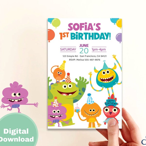 Super Simple Songs Invitation | Customized Super Simple Songs Birthday Invitation | Kids Super Simple Monsters Birthday Party | Download