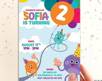 Bumble Nums Birthday Invitation, Super Simple Song Bumble Nums party, Digital Download Invitation,