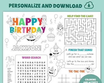 Personalized Super Simple Songs Birthday Coloring Placemat (Digital Download)