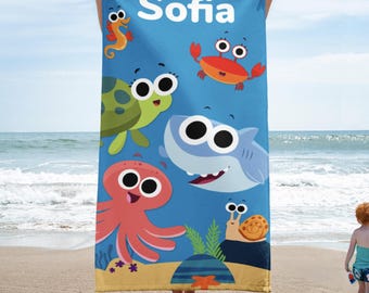 Super Simple Song Towel Personalized Finny the Shark fun kids beach towel name customization
