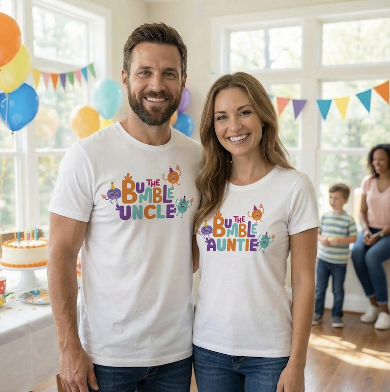 Camisetas del grupo familiar Bumble Nums Camiseta de cumpleaños de mamá, papá e hijo Camiseta de cumpleaños con canciones súper sencillas imagen 7