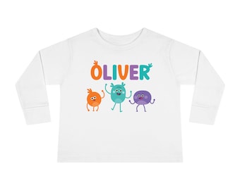 Bumble Nums Personalized Toddler Long Sleeve Tee - Kids Custom Name Shirt, Children's Clothing, Cute Gift, Birthday