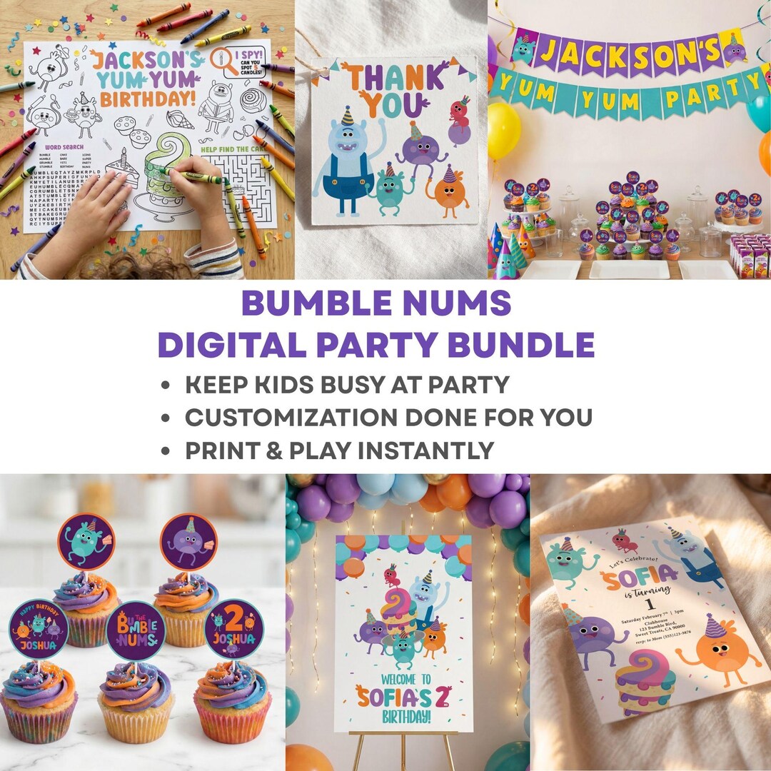 Bumble Nums Birthday Party Bundle, Toddler Activity Pack Printable ...