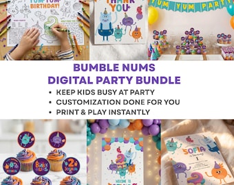 Bumble Nums Birthday Party Bundle, Toddler Activity Pack Printable, Super Simple Kids Party Decorations, Digital Download Busy Table Sheets